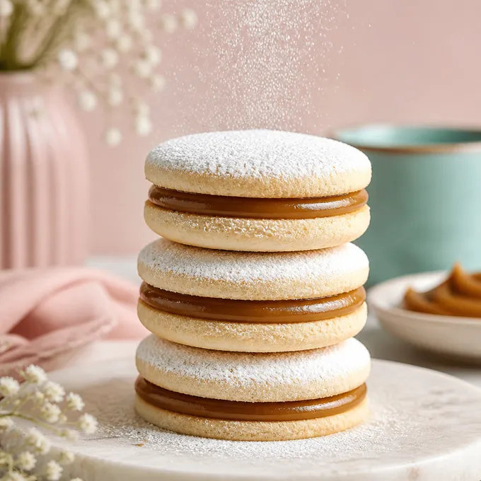 Alfajores espolvoreados con azúcar impalpable.